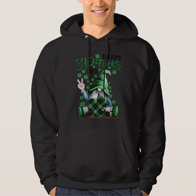 Irish Gnome Lucky Plaid Shamrock Leprechaun St Pat Hoodie (Vorderseite)
