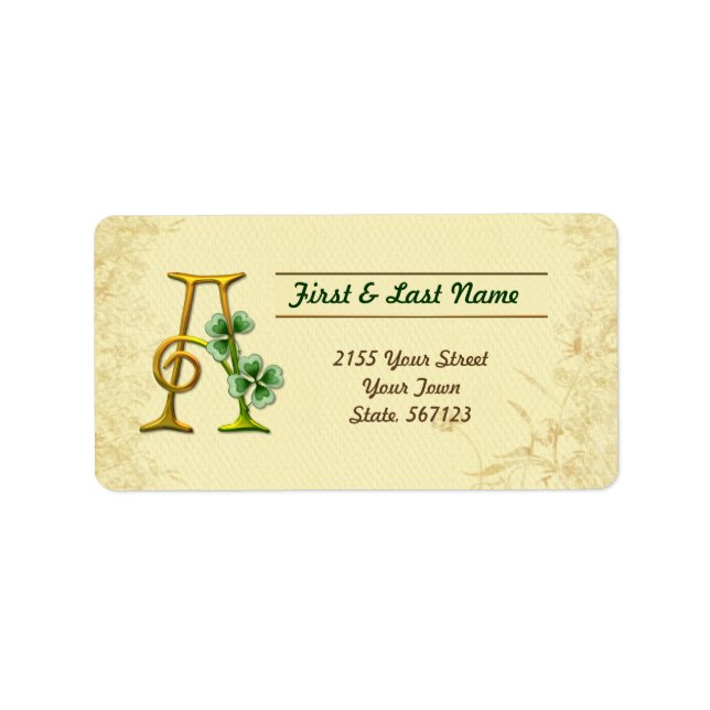 Irish Gold Monogram A Label Adressaufkleber (Vorne)