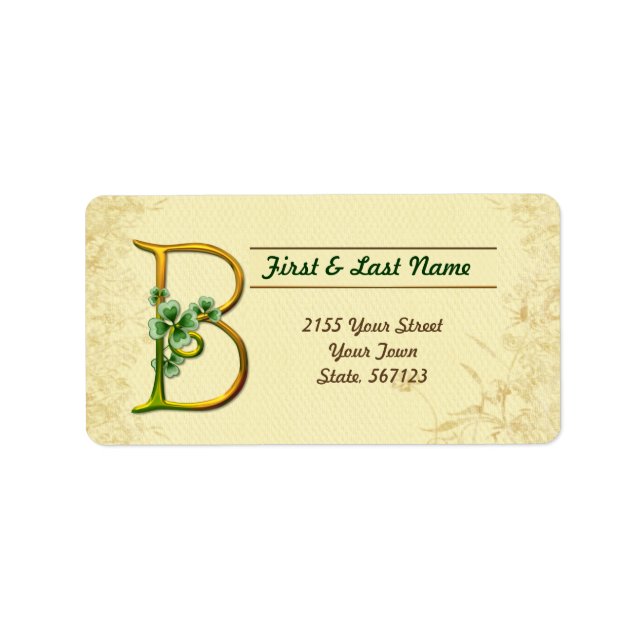 Irish Gold Monogram B Label Adressaufkleber (Vorne)