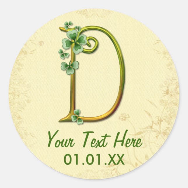 Irish Gold Monogram D Runder Aufkleber (Vorderseite)