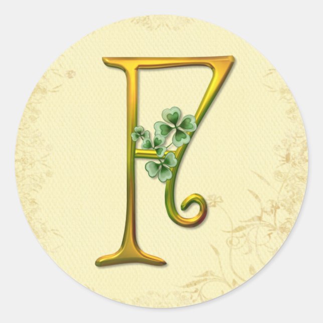 Irish Gold Monogram F Runder Aufkleber (Vorderseite)