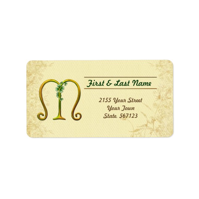 Irish Gold Monogram M Label Adressaufkleber (Vorne)