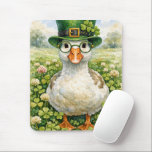 Irish Goose in Shamrock Field Mousepad<br><div class="desc">A goose stands charmingly amidst a field of clover, wearing a vibrant green hat adorned with shamrocks. Its round glasses add a whimsical touch</div>