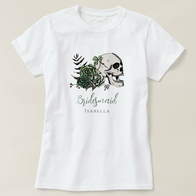 Irish Gothic Green Skull & Rose Bridesmaid Gift T-Shirt (Design vorne)