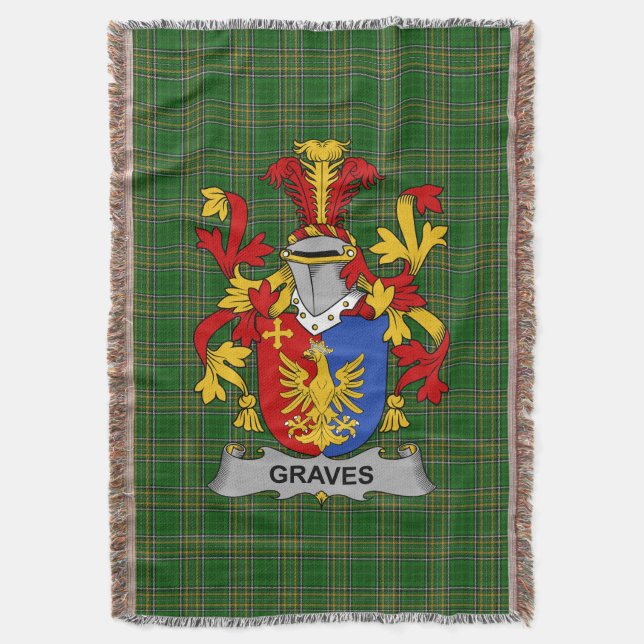 Irish Graves oder Greaves Coat of Arms Familienwap Decke (Vorderseite Vertikal)