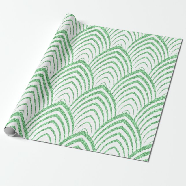 Irish Green Art-Deko Geometric Pattern Geschenkpapier (Ungerollt)