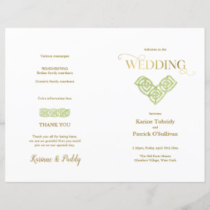 Irish Green Celtic Knot & Gold Hochzeitsprogramm