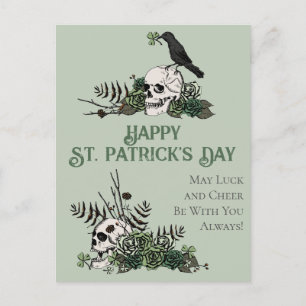 Irish Green Floral Skulls Happy St. Patrick's Day Postkarte