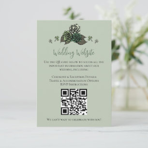 Irish Green Floral Skulls Wedding Website QR Code Begleitkarte