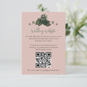 Irish Green Floral Skulls Wedding Website QR Code Begleitkarte