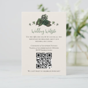 Irish Green Floral Skulls Wedding Website QR Code Begleitkarte
