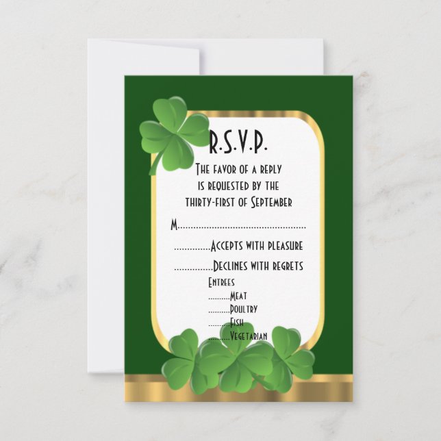 Irish Green, gold Kleeblatt wedding R.S.V.P RSVP Karte (Vorderseite)