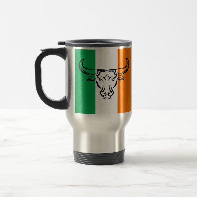 IRISH Green Orange mit Coolem BULL / TAURUS Zodiac Reisebecher (Links)