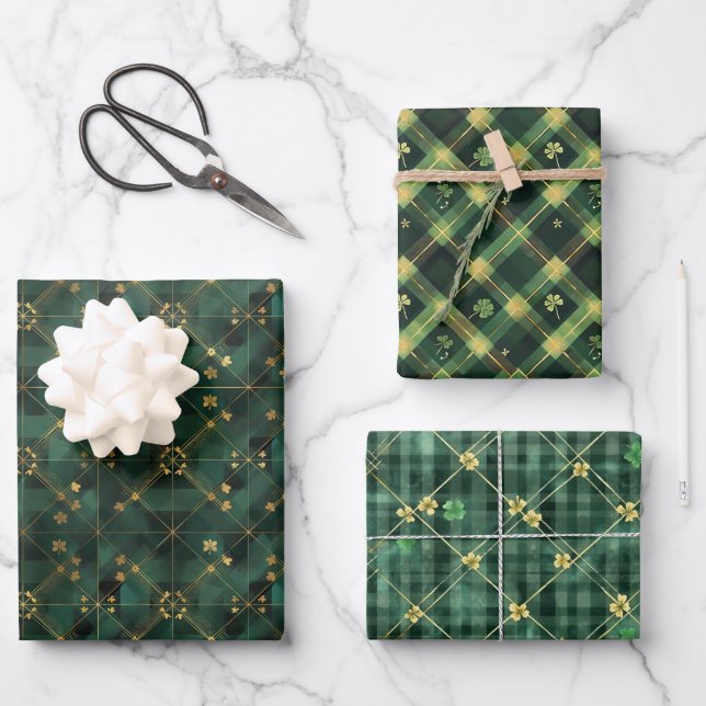 Irish Green St Patrick Tartan Kariertes Set 1 Geschenkpapier Set (Vorderseite)