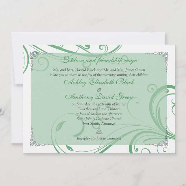 Irish Green White Celtic Wedding Einladung (Vorderseite)