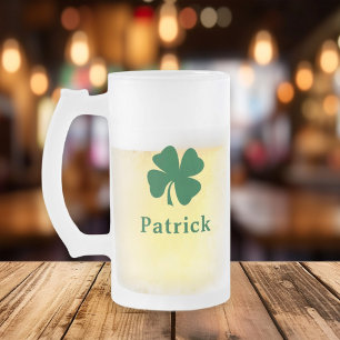 Irish Grünes Kleeblatt Benutzerdefinierter Vorname Mattglas Bierglas