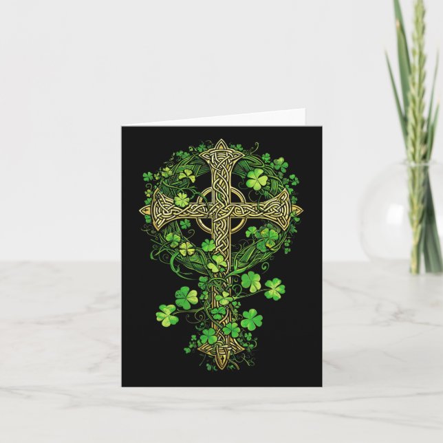 Irish Harp Celtic Cross Knot Clover St Kleeblatt Karte (Vorderseite)