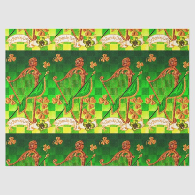 IRISH HARP, GREEN GOLD KLEEBLATTS St Patrick's Day Seidenpapier (Vorderseite)