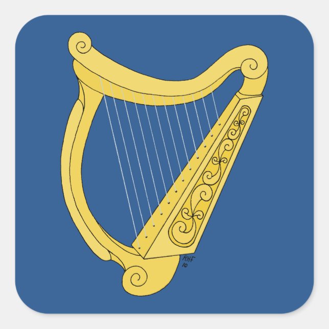 Irish Harp Quadratischer Aufkleber (Vorderseite)