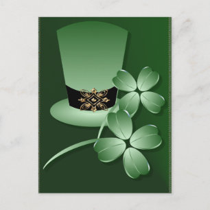 Irish Hat und Kleeblatts Postcard Postkarte