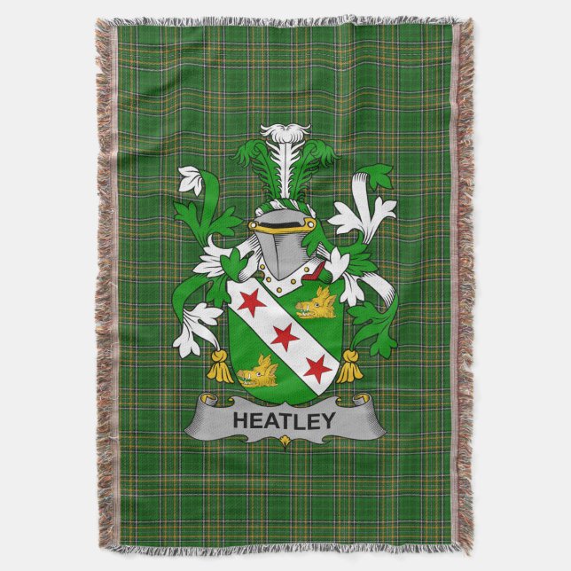 Irish Heatley Coat of Arms Familienwappen Irland Decke (Vorderseite Vertikal)