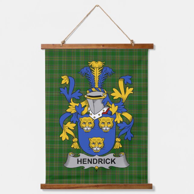 Irish Hendrick or O_Henrick Coat of Arms Family Cr Wandteppich Mit Holzrahmen (Vorderseite)