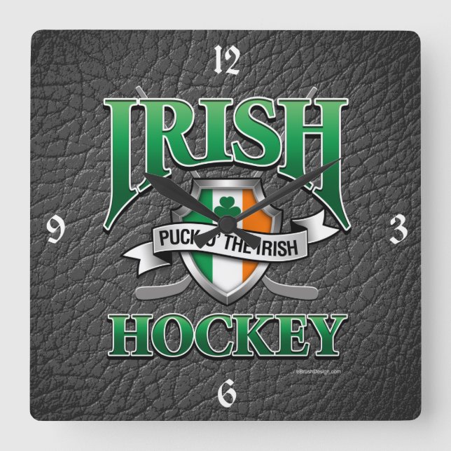 Irish Hockey Quadratische Wanduhr (Vorderseite)
