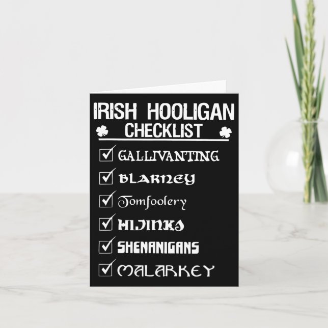 Irish Hooligan Checklist Shenanigan Malarkey St Pa Karte (Vorderseite)