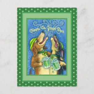 IRISH HOUND HUNGS, ST. PATRICK'S DAY GREEN BIER POSTKARTE