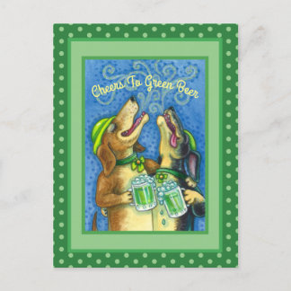 IRISH HOUND HUNGS, ST. PATRICK'S DAY GREEN BIER POSTKARTE