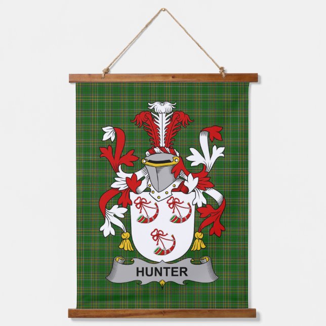 Irish Hunter Coat of Arms Family Crest Wandteppich Mit Holzrahmen (Vorderseite)