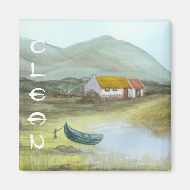 Irish Hütte Dishwasher Magnet CLEAN von Bonhovey (Vorne)