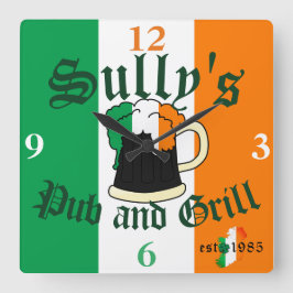 Irish Ireland Beer Pint Bar und Grill Name Clock Quadratische Wanduhr