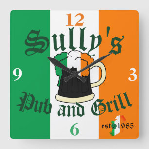 Irish Ireland Beer Pint Bar und Grill Name Clock Quadratische Wanduhr