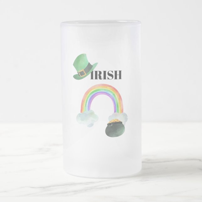*~* IRISH IRLAND Patriot Rainbow Pot Gold Mattglas Bierglas (Mittel)