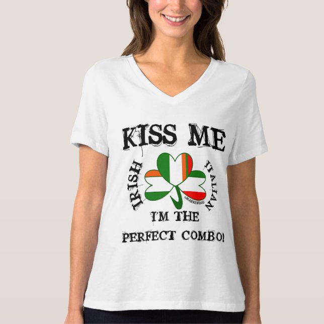IRISH ITALIENISCHE Fahne SHIRT VNECK KISS ME! Mehr (Vorderseite)