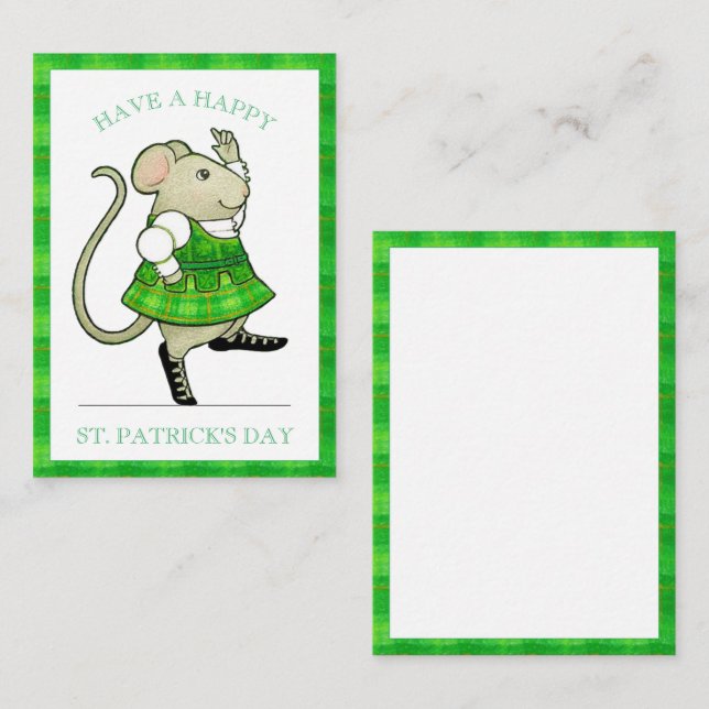 IRISH JIG MOUSE St. Patrick's 3.5x2.5 Flachkarte Mitteilungskarte (Vorne/Hinten)