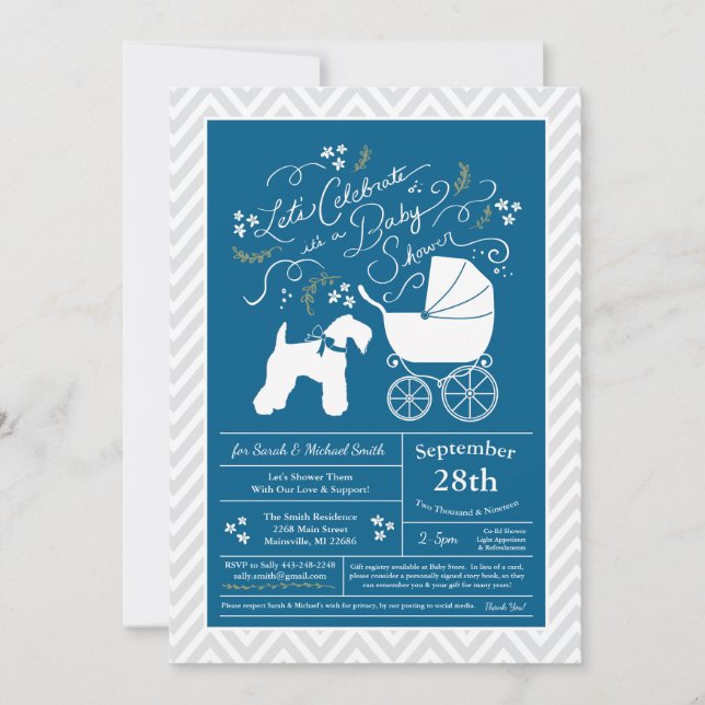 Irish Kerry Blue Terrier Dog Baby Shower Blue Boy Einladung (Vorderseite)