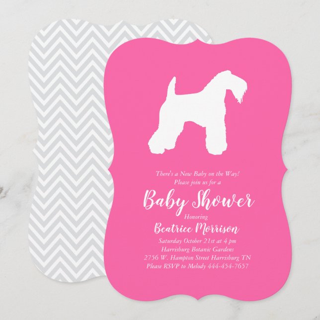 Irish Kerry Blue Terrier Dog Baby Shower Pink Girl Einladung (Vorne/Hinten)
