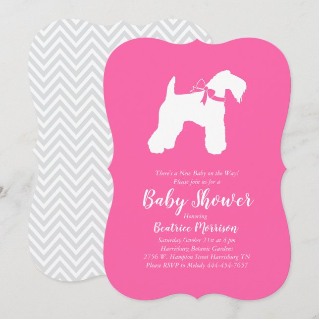 Irish Kerry Blue Terrier Dog Baby Shower Pink Girl Einladung (Vorne/Hinten)