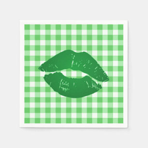 Irish Kiss on Green Gingham Fun Party Serviette
