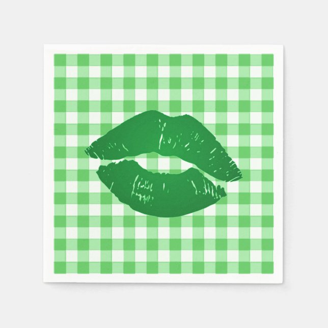 Irish Kiss on Green Gingham Fun Party Serviette (Vorderseite)
