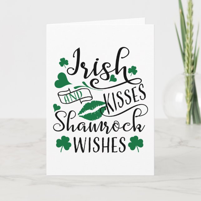 Irish Kisses and Kleeblatt Wish Karte (Vorderseite)