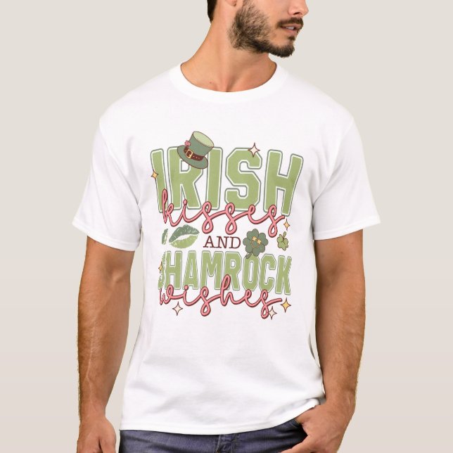 Irish Kisses and Kleeblatt Wunsche T-Shirt (Vorderseite)