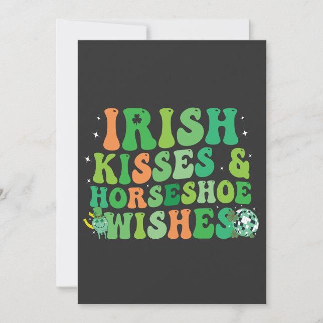 Irish Kisses & Horseshoe wünscht St Patrick's Day Einladung (Vorderseite)