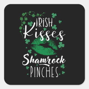 Irish Kisses Kleeblatt pinks Quadratischer Aufkleber