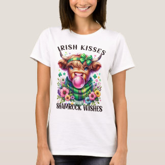 Irish Kisses Kleeblatt wünscht HighlandCow Bubbleg T-Shirt