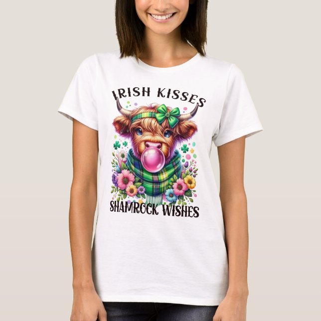 Irish Kisses Kleeblatt wünscht HighlandCow Bubbleg T-Shirt (Vorderseite)