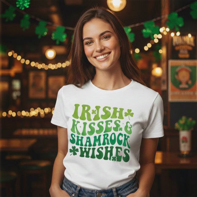 Irish Kisses & Kleeblatt wünscht Retro St Pats Day T-Shirt (Irish Kisses & Shamrock Wishes Retro T-Shirt)