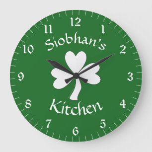 Irish Kitchen Deco Personalisiert Clock Kleeblatt Große Wanduhr